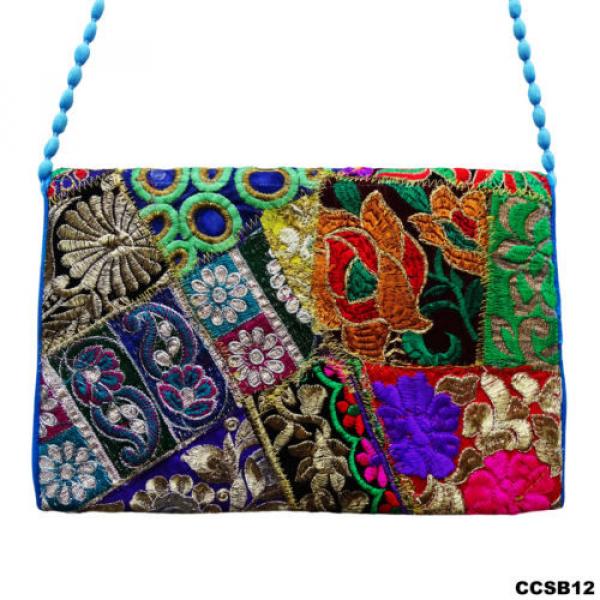NEW WOMEN HAND BAG BLUE EMBROIDERED PURSE COTTON BAG INDIAN BEACH CLUTCH CCSB12 #4 image