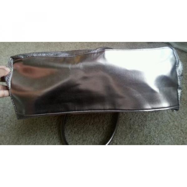 Nordstrom Beige Silver Metallic Tote Bag Beach Bag Handbag #5 image