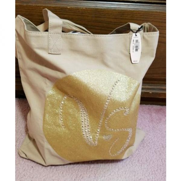 Victoria&#039;s Secret Gold Glitter Studded Canvas Tote Beach Bag (Limited Edition) #2 image