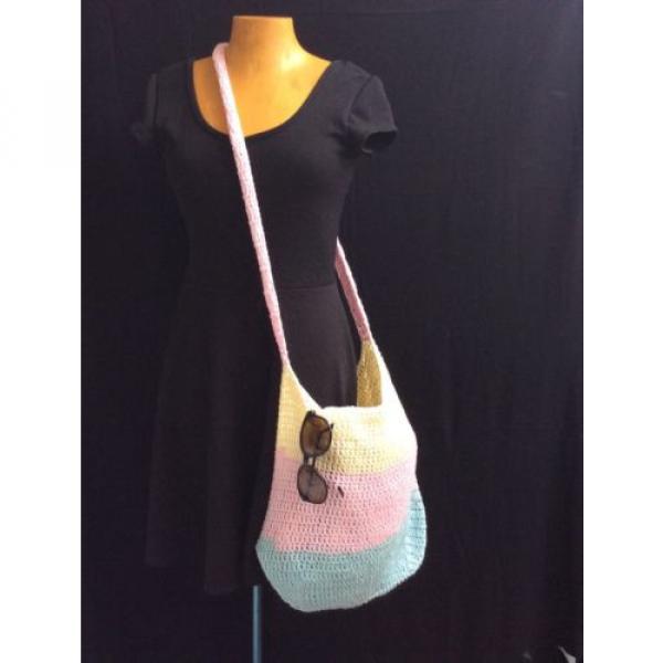 Handmade TOTE bag crochet beach shopping market handbag cotton NEW Pastel #3 image