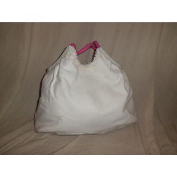Victoria&#039;s Secret white hard to find pink handle shopping beach tote bag purse #3 image