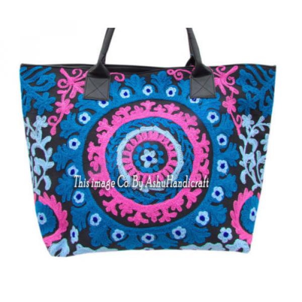 Indian Cotton Suzani Embroidery Handbag Woman Tote Shoulder Bag Beach Boho Bag 7 #2 image