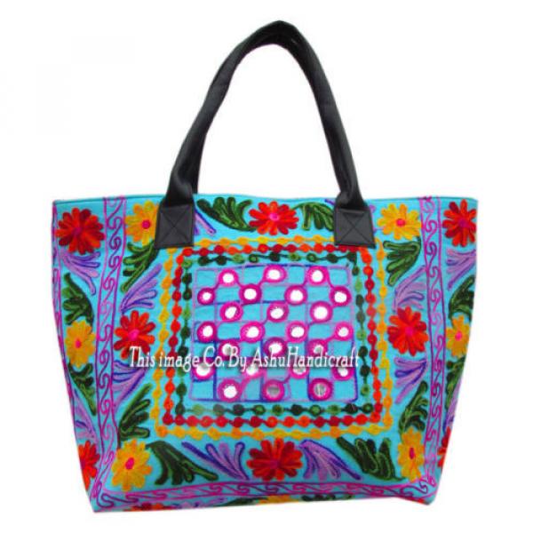 Indian Cotton Suzani Embroidery Handbag Woman Tote Shoulder Bag Beach Boho Bag 7 #1 image