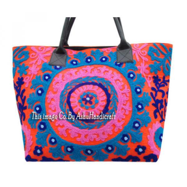 Indian Cotton Suzani Embroidery Handbag Woman Tote Shoulder Bag Beach Boho Bag 6 #2 image