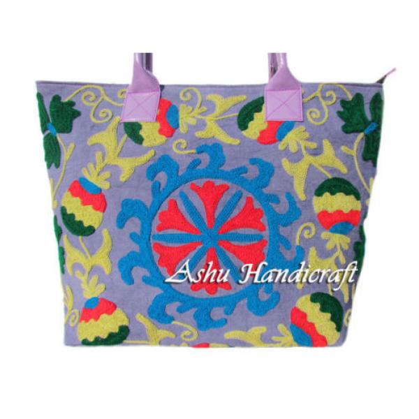 Indian Cotton Embroidery Suzani Handbag Woman Tote Shoulder Bag Beach Boho Bag v #2 image