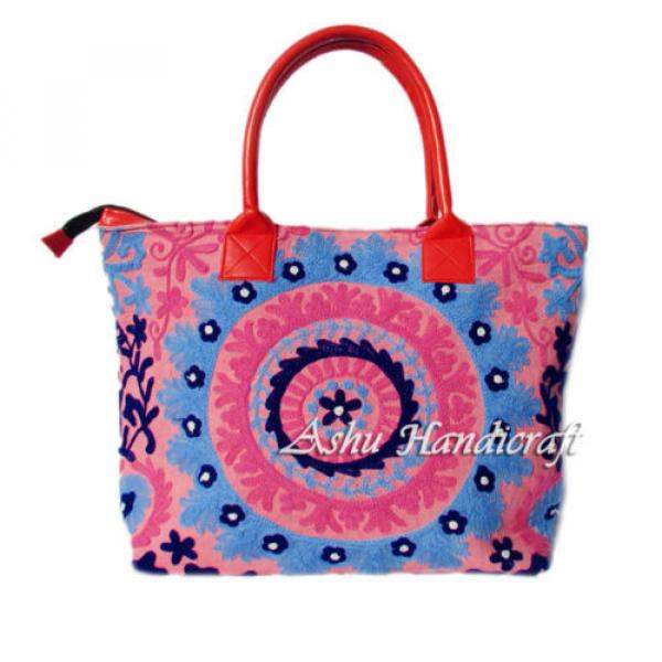 Indian Cotton Tote Suzani Embroidery Handbag Woman Shoulder &amp; Beach Boho Bag #1 image
