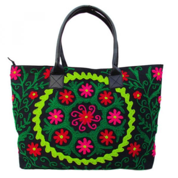 Indian Cotton Suzani Embroidery Handbag Woman Tote Shoulder Bag Beach Boho Bag N #1 image