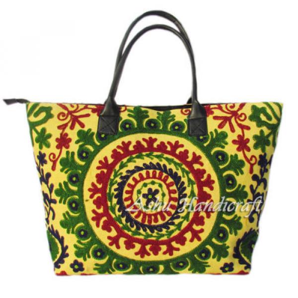 Indian Cotton Tote Suzani Embroidery Handbag Woman Shoulder &amp; Beach Boho Bag 045 #1 image