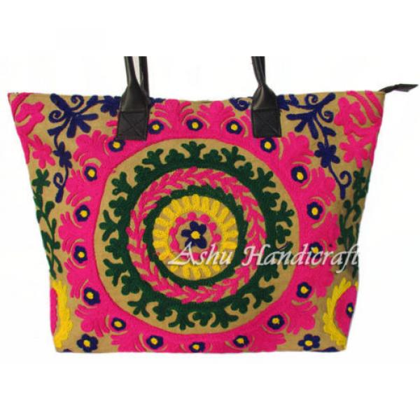 Indian Cotton Tote Suzani Embroidery Handbag Woman Shoulder &amp; Beach Boho Bag 048 #2 image