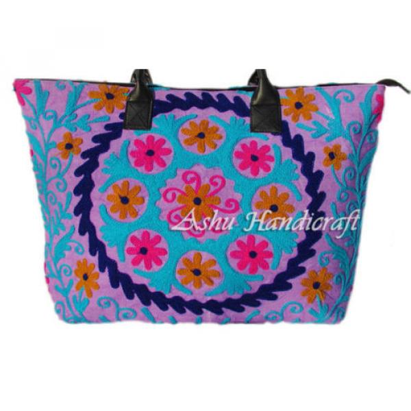 Indian Cotton Tote Suzani Embroidery Handbag Woman Shoulder &amp; Beach Boho Bag 051 #2 image