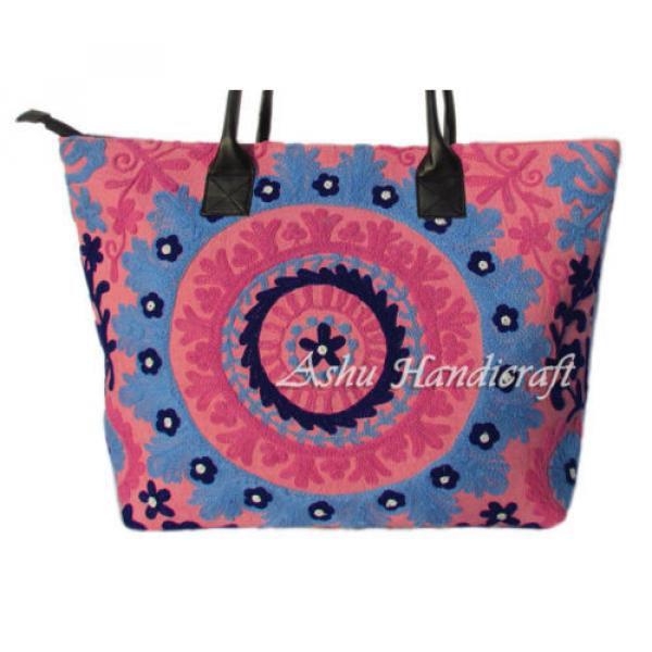 Indian Cotton Tote Suzani Embroidery Handbag Woman Shoulder &amp; Beach Boho Bag 054 #2 image