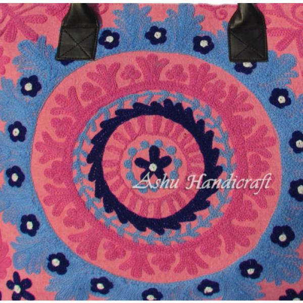Indian Cotton Tote Suzani Embroidery Handbag Woman Shoulder &amp; Beach Boho Bag 054 #3 image