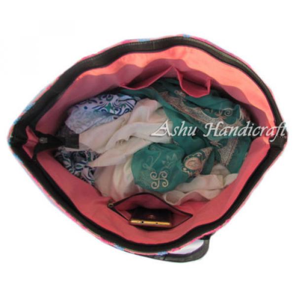Indian Cotton Tote Suzani Embroidery Handbag Woman Shoulder &amp; Beach Boho Bag 054 #4 image