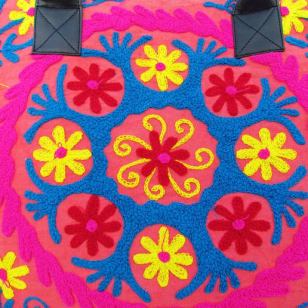 Indian Cotton Suzani Embroidery Handbag Woman Tote Shoulder Bag Beach Boho Bag m #2 image