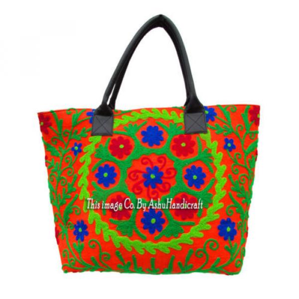 Indian Cotton Suzani Embroidery Handbag Woman Tote Shoulder Bag Beach Boho Bag 3 #1 image