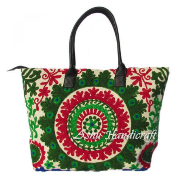 Indian Cotton Tote Suzani Embroidery Handbag Woman Shoulder &amp; Beach Boho Bag s12 #1 image