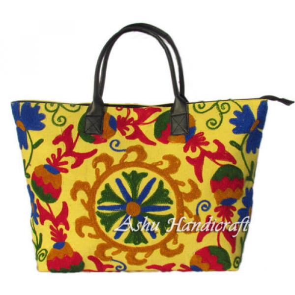 Indian Cotton Tote Suzani Embroidery Handbag Woman Shoulder &amp; Beach Boho Bag s33 #1 image