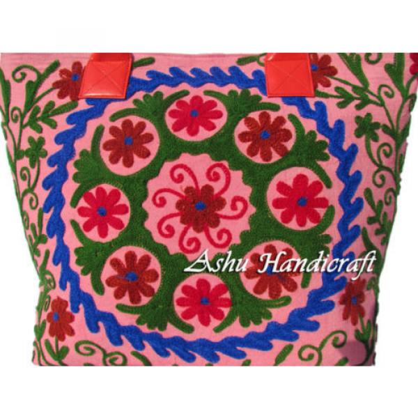 Indian Cotton Suzani Embroidery Handbag Woman Tote Shoulder Bag Beach Boho Bag N #2 image