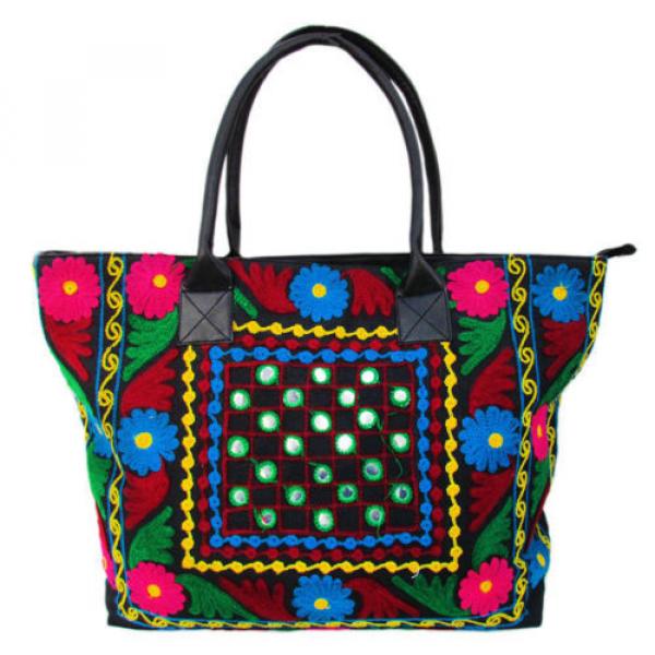 Indian Cotton Suzani Embroidery Handbag Woman Tote Shoulder Bag Beach Boho Bag l #1 image