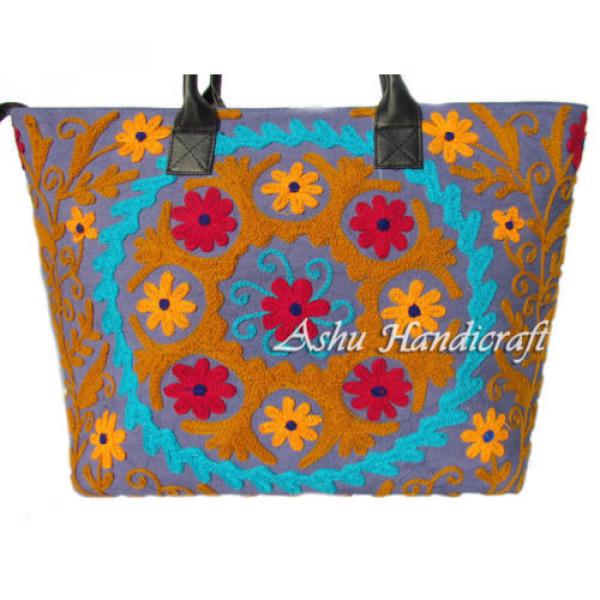 Indian Cotton Tote Suzani Embroidery Handbag Woman Shoulder &amp; Beach Boho Bag s25 #2 image