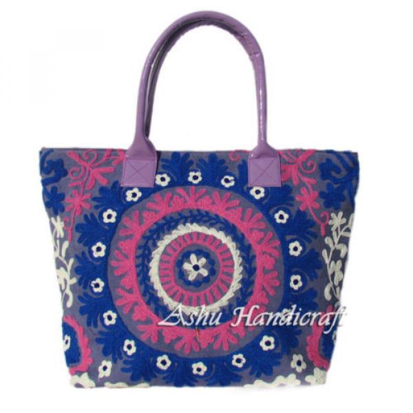 Indian Cotton Tote Suzani Embroidery Handbag Woman Shoulder &amp; Beach Boho Bag s04 #1 image