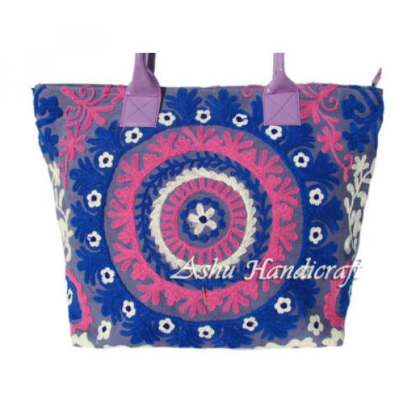 Indian Cotton Tote Suzani Embroidery Handbag Woman Shoulder &amp; Beach Boho Bag s04 #2 image