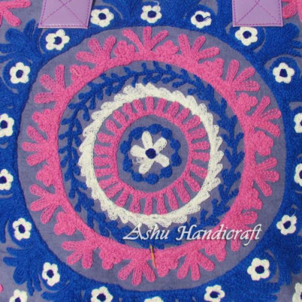 Indian Cotton Tote Suzani Embroidery Handbag Woman Shoulder &amp; Beach Boho Bag s04 #3 image