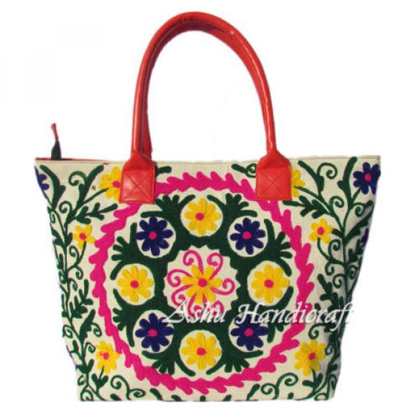 Indian Cotton Tote Suzani Embroidery Handbag Woman Shoulder &amp; Beach Boho Bag s21 #1 image