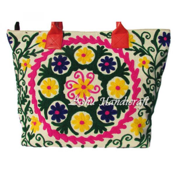 Indian Cotton Tote Suzani Embroidery Handbag Woman Shoulder &amp; Beach Boho Bag s21 #2 image