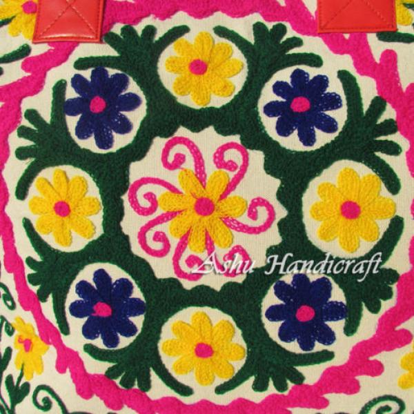 Indian Cotton Tote Suzani Embroidery Handbag Woman Shoulder &amp; Beach Boho Bag s21 #3 image