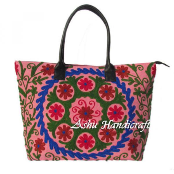 Indian Cotton Tote Suzani Embroidery Handbag Woman Shoulder &amp; Beach Boho Bag s35 #1 image