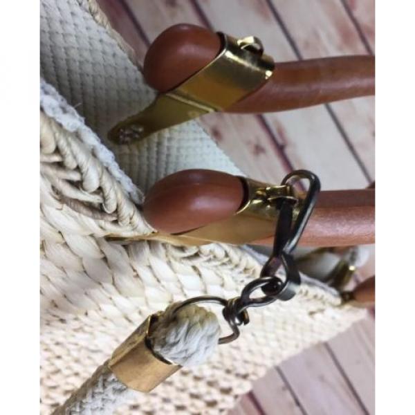 VTG ALINA ITALY Woven Vintage Wood Handle Straw Handbag Tote Beach bag Purse #3 image