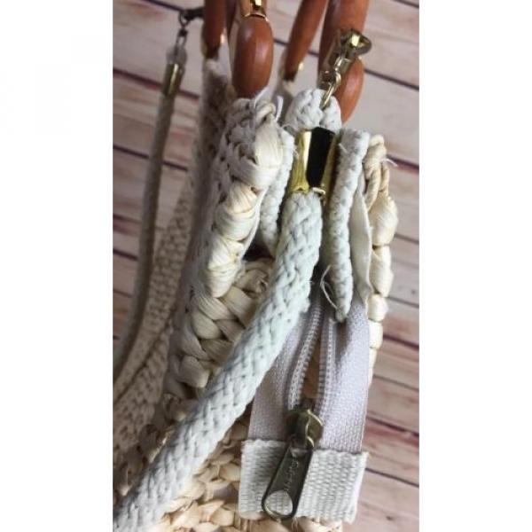 VTG ALINA ITALY Woven Vintage Wood Handle Straw Handbag Tote Beach bag Purse #4 image