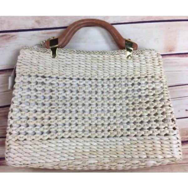 VTG ALINA ITALY Woven Vintage Wood Handle Straw Handbag Tote Beach bag Purse #5 image