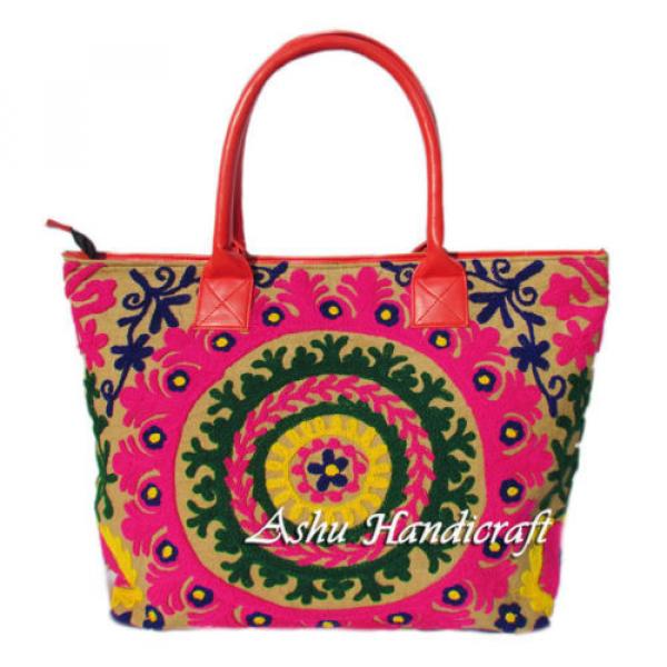 Indian Cotton Tote Suzani Embroidery Handbag Woman Shoulder Beach Boho Bag s37 #1 image