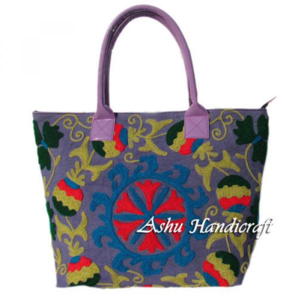 Indian Cotton Tote Suzani Embroidery Handbag Woman Shoulder Beach Boho Bag s002 #1 image
