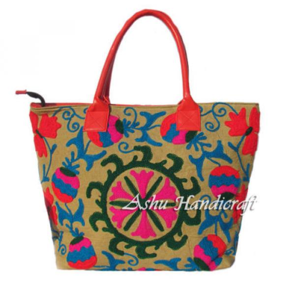 Indian Cotton Tote Suzani Embroidery Handbag Woman Shoulder &amp; Beach Boho Bag s38 #1 image