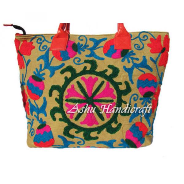 Indian Cotton Tote Suzani Embroidery Handbag Woman Shoulder &amp; Beach Boho Bag s38 #2 image