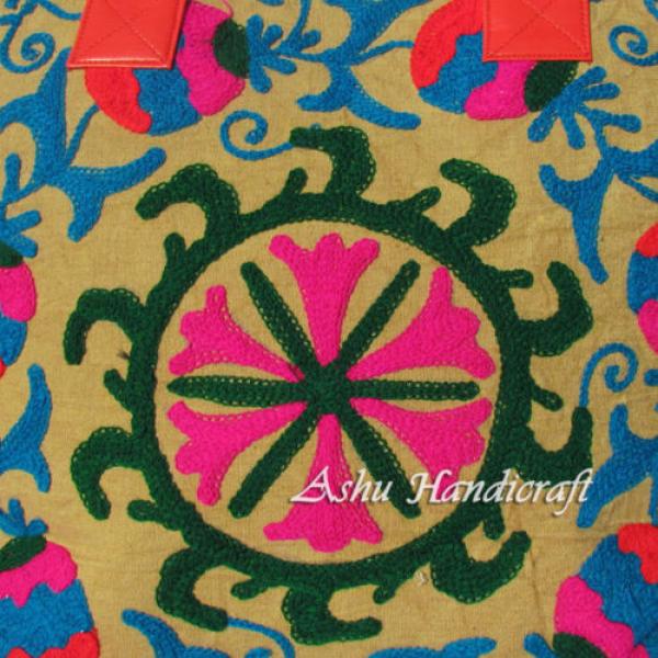 Indian Cotton Tote Suzani Embroidery Handbag Woman Shoulder &amp; Beach Boho Bag s38 #3 image