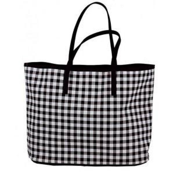 Gingham Checkered Pattern Black &amp; White Tote Handbag Beach Bag NEW NWT #1 image