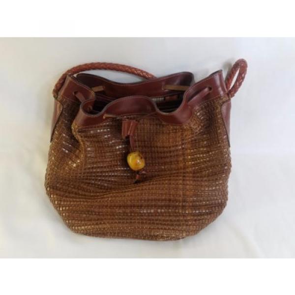Dillards made in Italy vtg woven straw beach bag faux tortoise handles #1 image