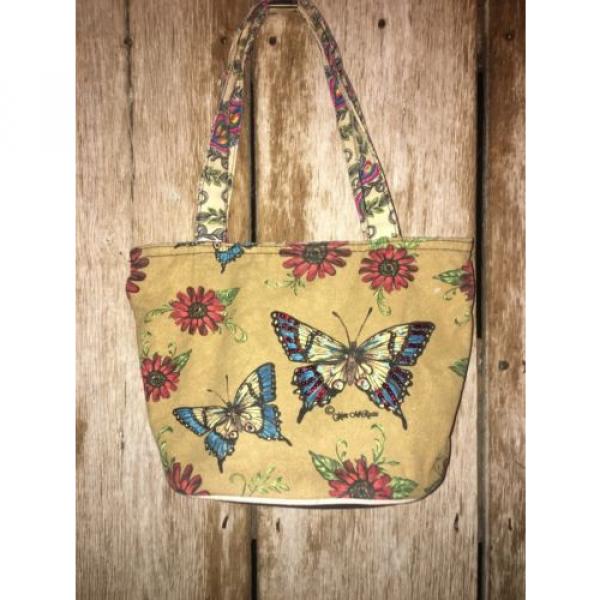 Kate McRostie Butterfly Floral Canvas Beach Tote Bag with Sequin Purse Handbag #1 image