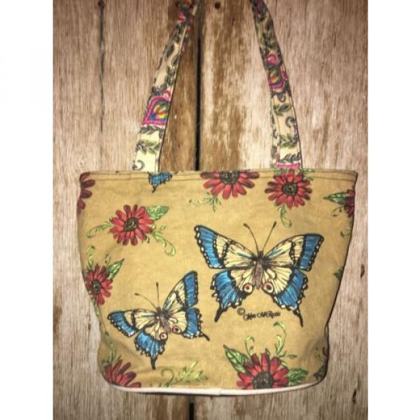 Kate McRostie Butterfly Floral Canvas Beach Tote Bag with Sequin Purse Handbag #3 image