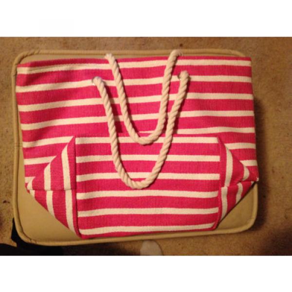 Straw Beach Tote Bag Large  -  Nautical Rope Handles Pink White Stripe Summer #1 image