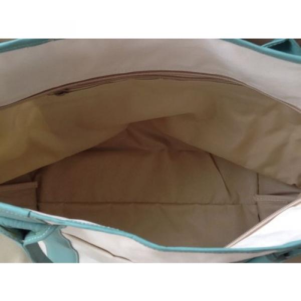 Leather and Coated Canvas Beach Bag / Tote - Turquoise and Cream - 22 in wide #5 image