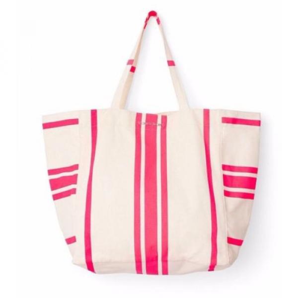 Victoria&#039;s Secret Canvas Large Tote Bag Sun&amp;Fun Swim Beach Shopper Pink Striped #1 image