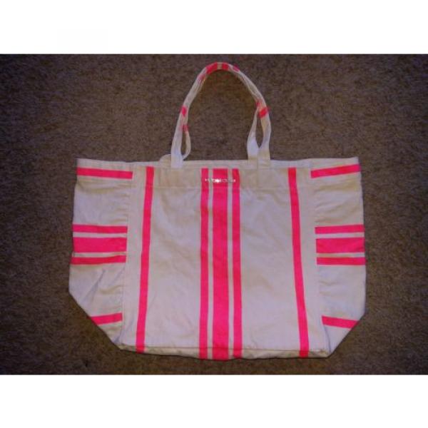 Victoria&#039;s Secret Canvas Large Tote Bag Sun&amp;Fun Swim Beach Shopper Pink Striped #3 image