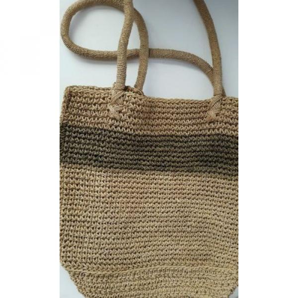 J Crew Straw Stripped Tote Bag Natural &amp; Green Straw Summer Carryall Beach #1 image