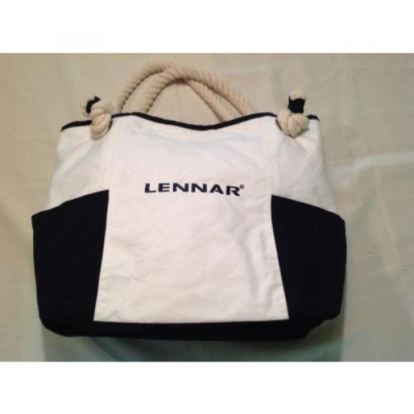 Lennar Corporation Extra Large White and Navy Blue Tote Beach Bag Rope Strap #1 image