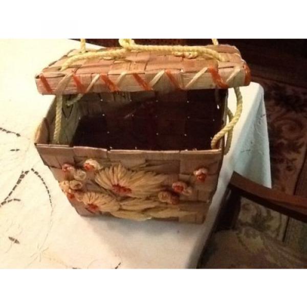 vintage Bahamas basket woven straw/palm embroidered tote bag handbag beach #3 image